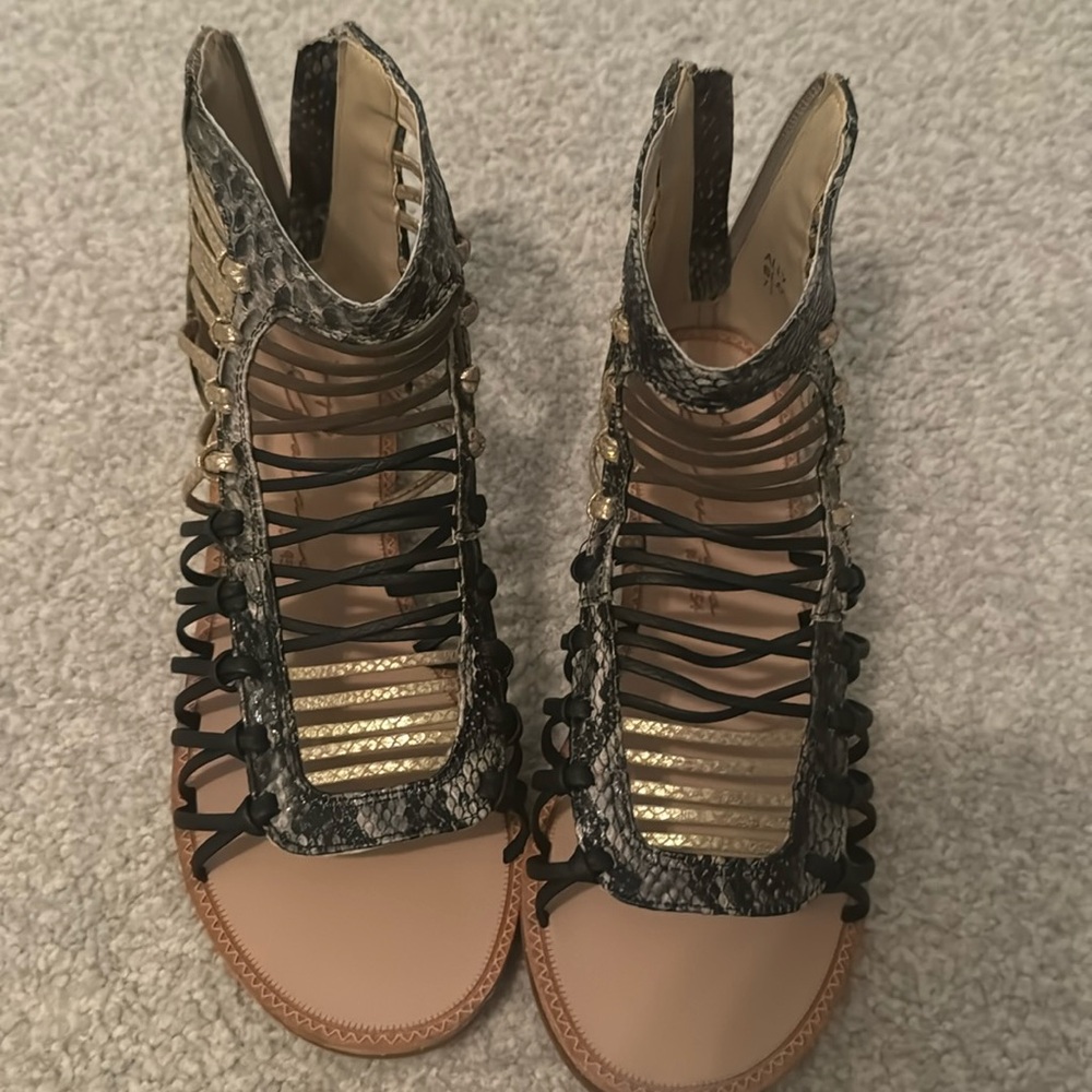 Vintage Havana Gold & Black Snake Skin Sandals